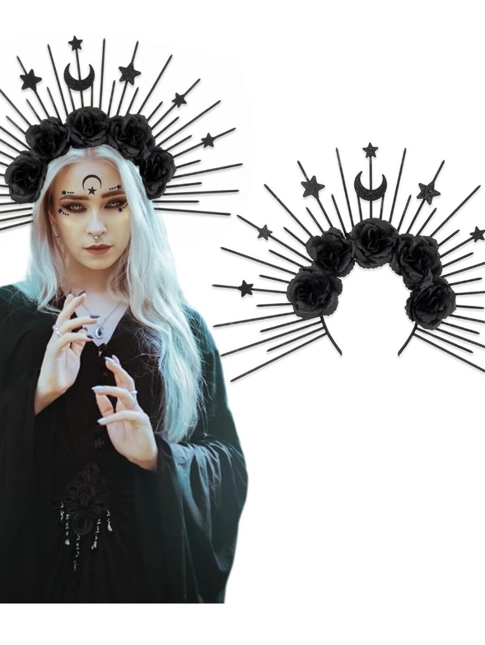 Black Gothic Celestial Flower Halo Headband